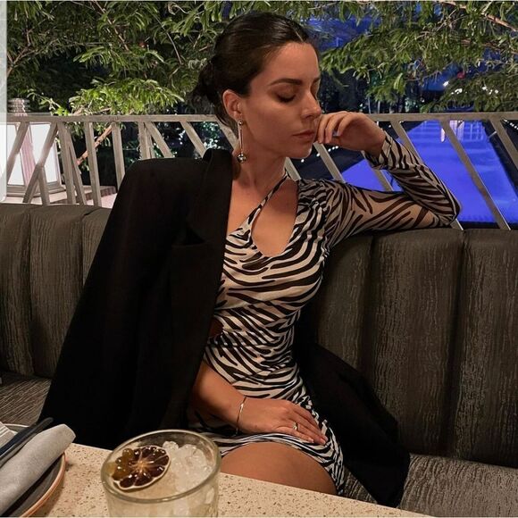 🆕️The Maddie// Ivory Zebra Asymmetrical Mesh Dress w/ cut out detail - Picture 1 of 9